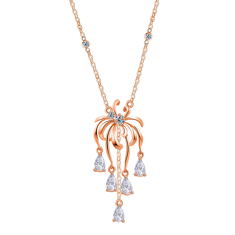 S925 sterling silver vintage small incense style fireworks Moissang tassel necklace, super dazzling, rich gold sense, high appearance level, rose gold chain Item Picture