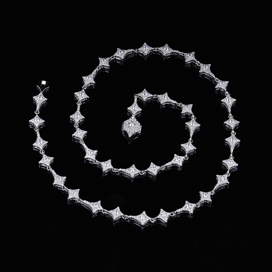 欧美嘻哈镶钻繁星项链男士百搭银色个性hiphop跨境配饰批发吊坠