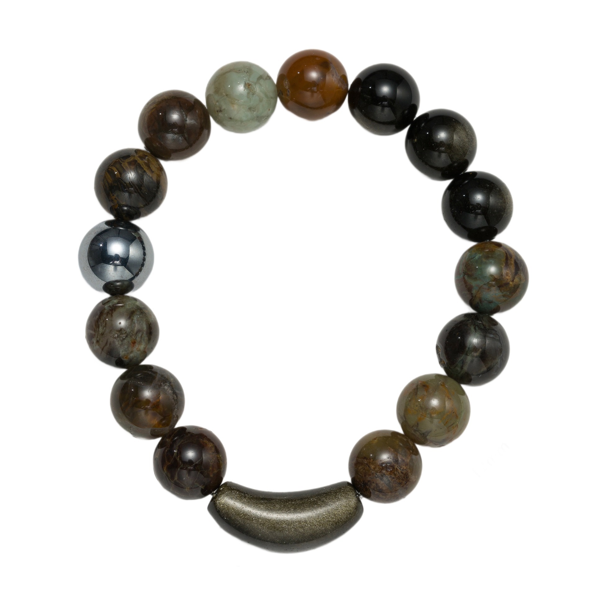 Curvo de piedra natural jinyao blue gold mancuernas de mano para hombres y mujeres de alto nivel sentido de diseño sentido pulsera de cuentas turquesa perlas de cristal Item Picture