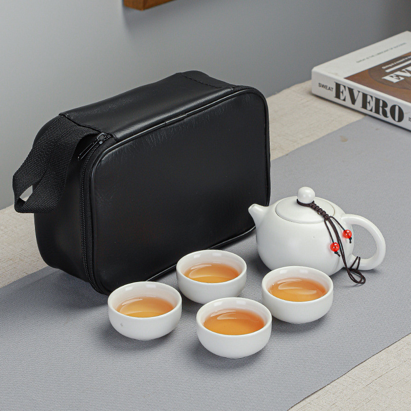 Ceramic travel tea set, portable bag, mini custom logo teapot, tea cups, simple home kung Fu tea tray Item Picture