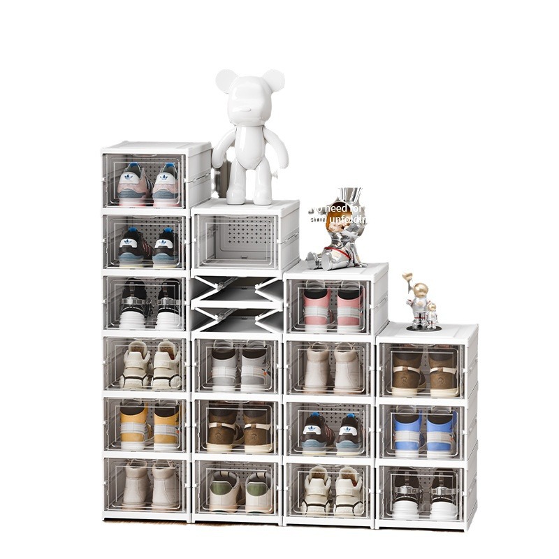 No installation required, thickened shoe box, transparent multi-layer storage box, simple home shoe rack, plastic foldable shoe cabinet with lid Item Picture
