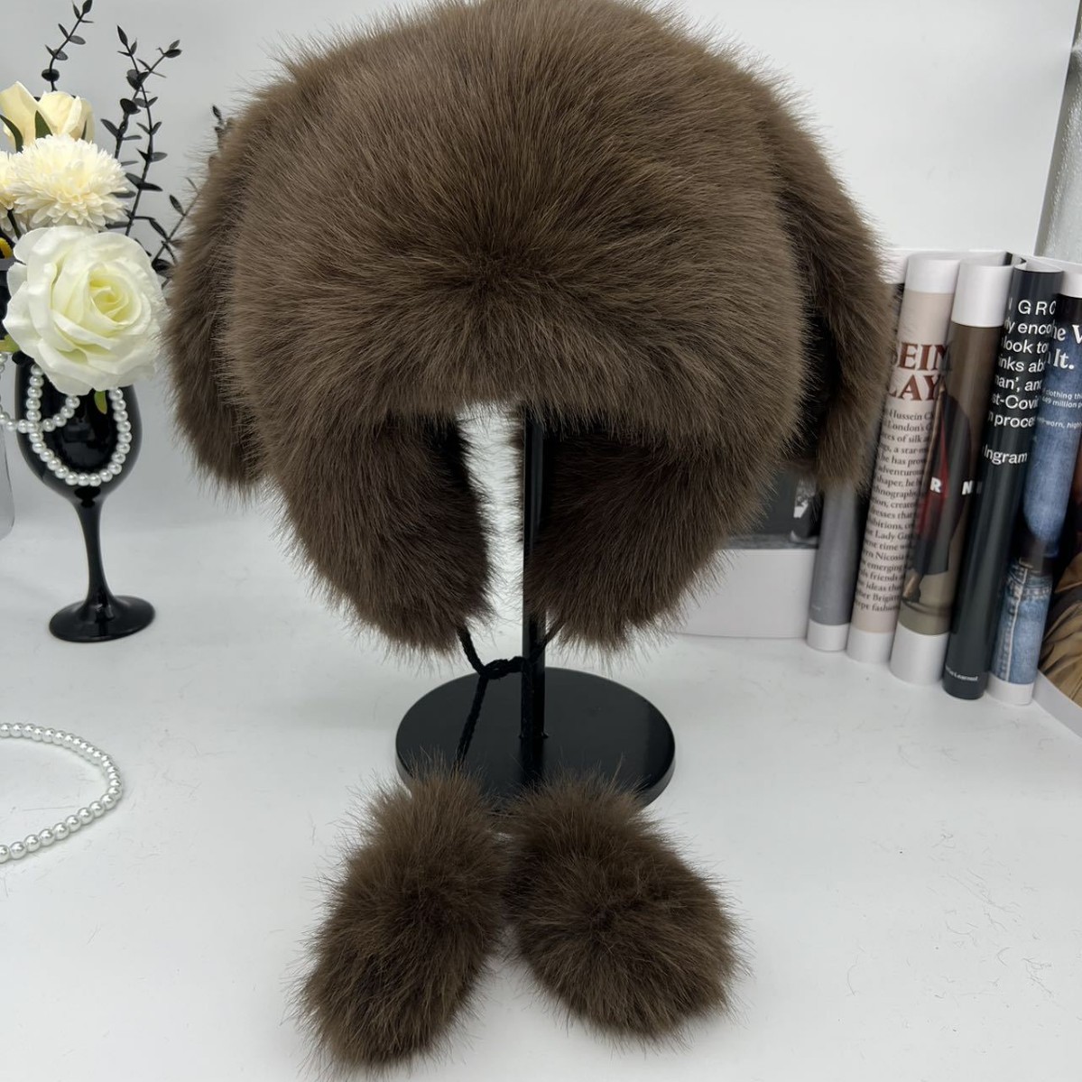 Little bear fur hat for women to make the face look smaller in autumn and winter, thickened warm ear-protecting hat, cute fox fur imitation Lei Feng hat Specification drawing