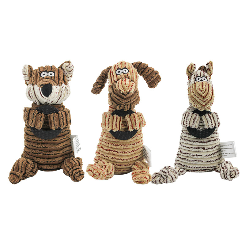 Dog teething rubber ring toy, pet cat and dog chewing sound corduroy plush interactive toy Item Picture