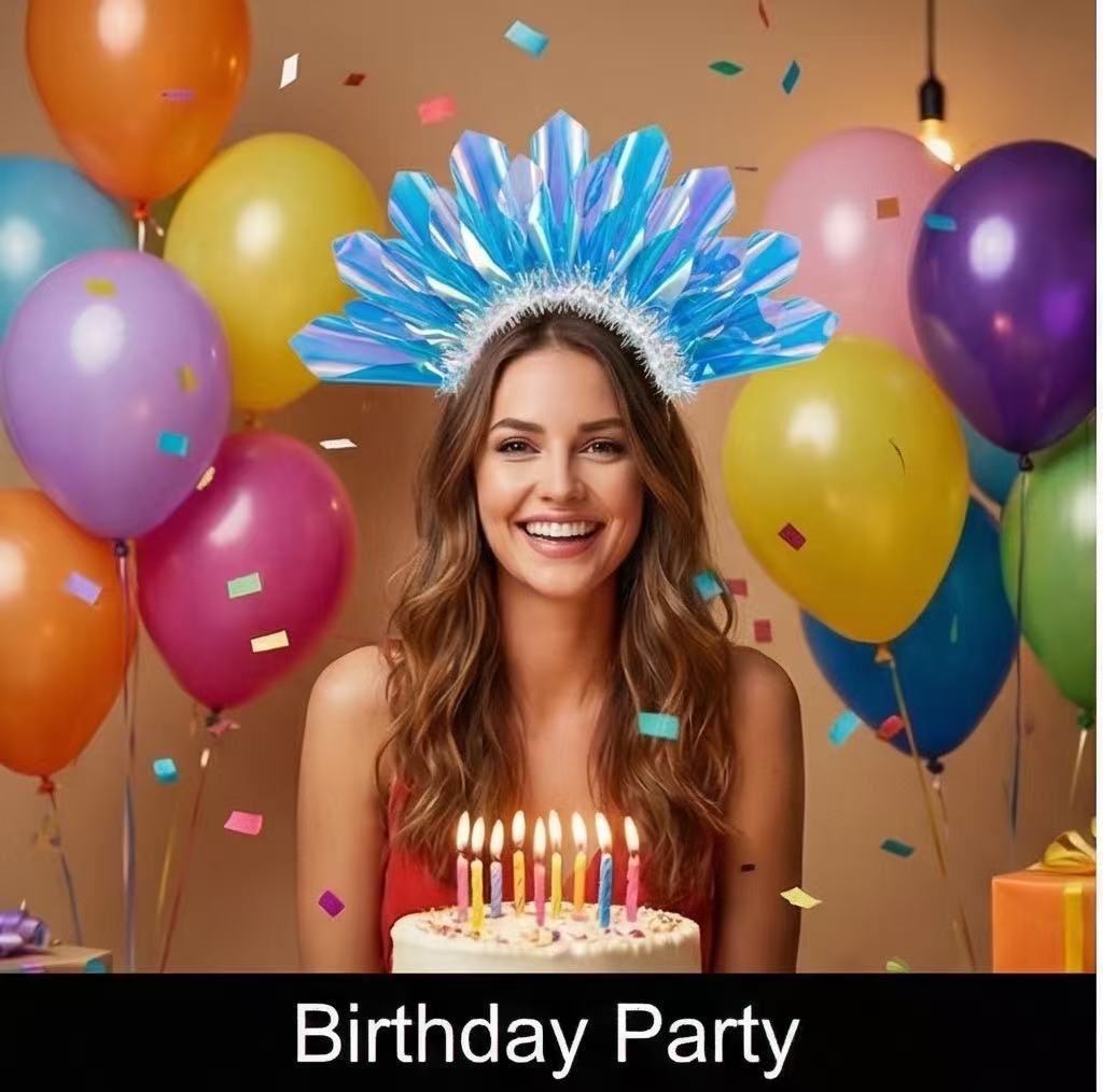 Direct sales of laser luminous headbands from cross-border manufacturers in Europe and America. Wholesale of stage, evening and performance decoration color film luminous headbands Application Scenario