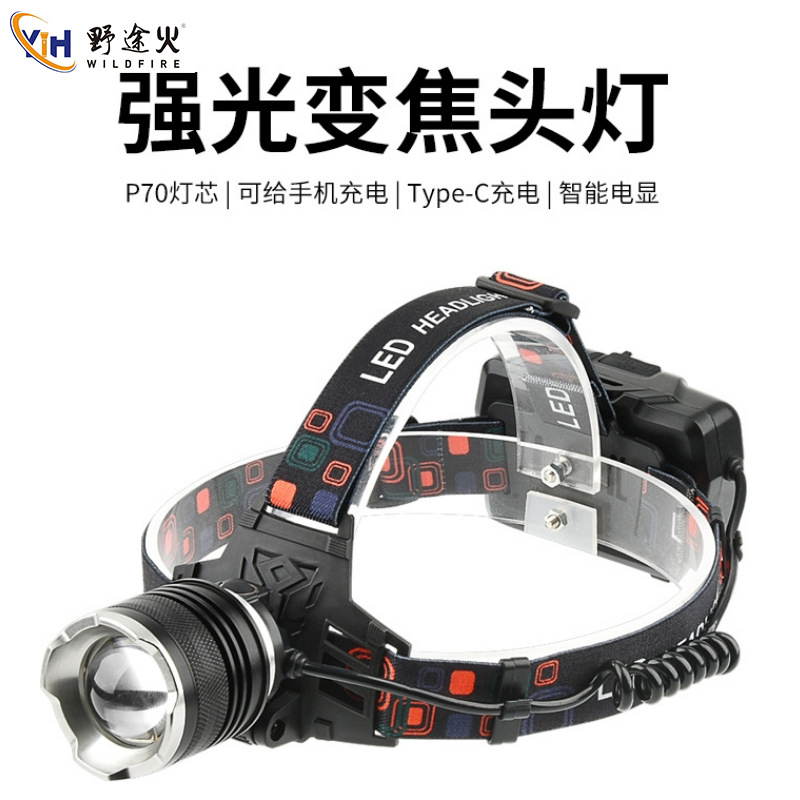 The New Type-C Charging Head-Mounted Zoom Headlight For Fishing, Ultra-Long Battery Life, And Outdoor High-Intensity P70 Searchlight details Picture