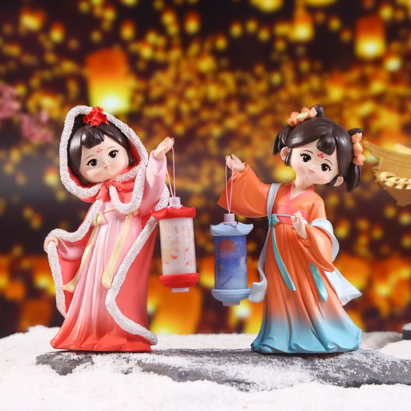 古风设计桌面摆件国色长歌流萤灯摆件萌趣西施昭君公仔树脂工艺品