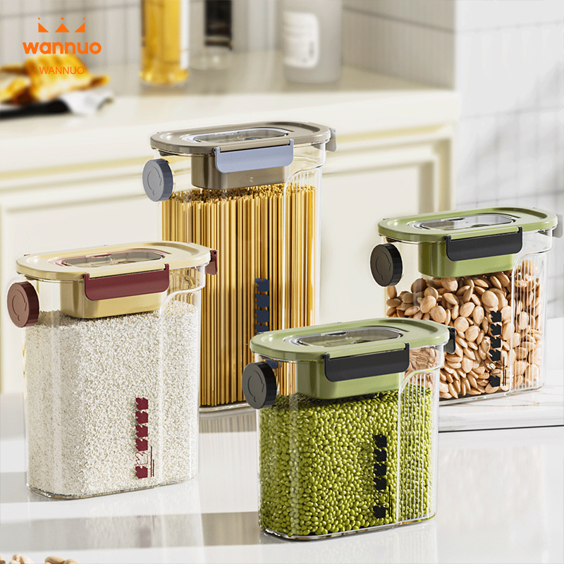 Sealed cans for kitchen storage of grains and cereals, food-grade transparent plastic cans for snacks, dry goods and tea