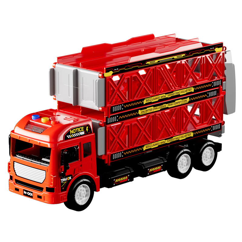 Yimi Children's toys, double-layer folding deformation ejection container truck, large truck storage track, alloy car, boy Item Picture
