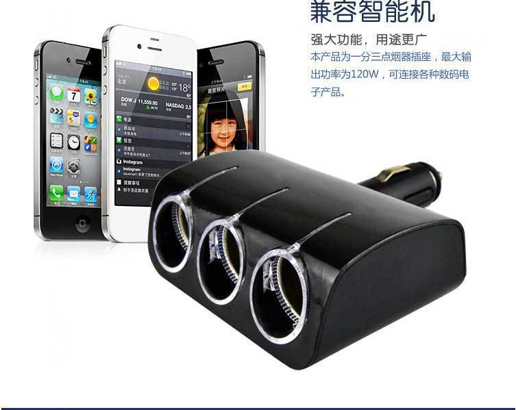 Cross-border wholesale of car mobile phone chargers, car cigarette lighters, three-port power converters, 1520, 1521 Application Scenario
