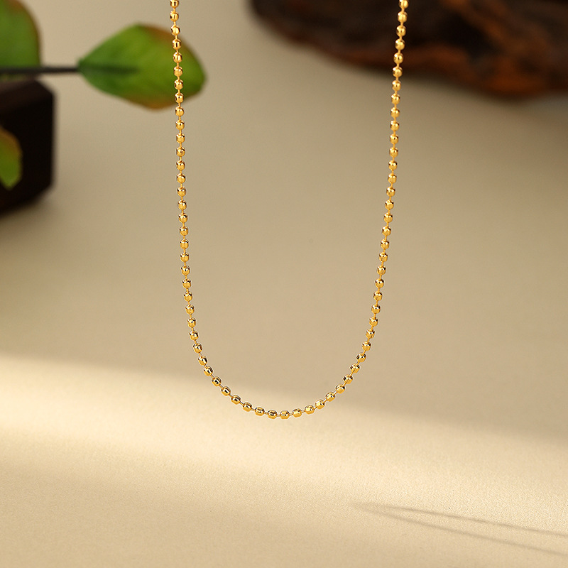 Copper gold-plated plain chain, single chain for men and women, Chopin chain, O-shaped chain, side chain, collarbone chain, plain chain, sand gold chain necklace details Picture