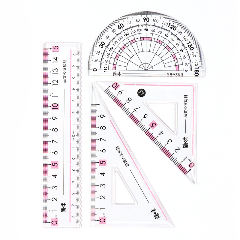 Regla juego de cuatro piezas estudiantes aprender papelería especial para el examen de los estudiantes de primaria 15CM regla recta 20CM regla triangular cuadrícula Item Picture