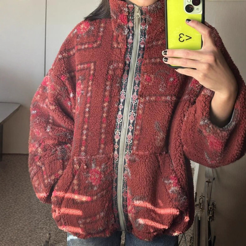 New fleece retro European and American style stand-up collar zipper cardigan for women's wear in the 2025 autumn and winter cross-border from Europe and America Application Scenario