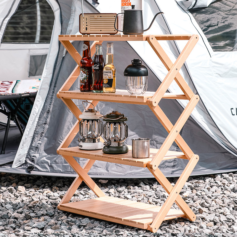 Outdoor storage rack, camping portable solid wood multi-layer storage, shoe rack, hotel and outing outdoor creative tableware storage rack details Picture