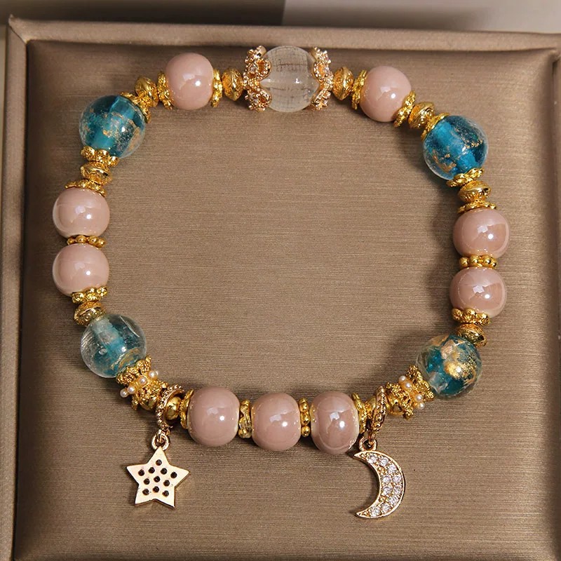 Ancient-style incense ash glass bracelet for women, light luxury, niche, exquisite and high-end. Star and moon pendant bracelet, a gift for your best friend Application Scenario