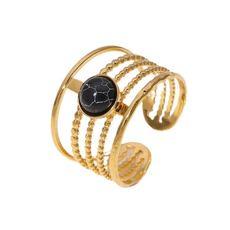 Wholesale of cross-border titanium steel rings from Europe and America with adjustable openings, natural turquoise, simple and elegant stainless steel rings Item Picture