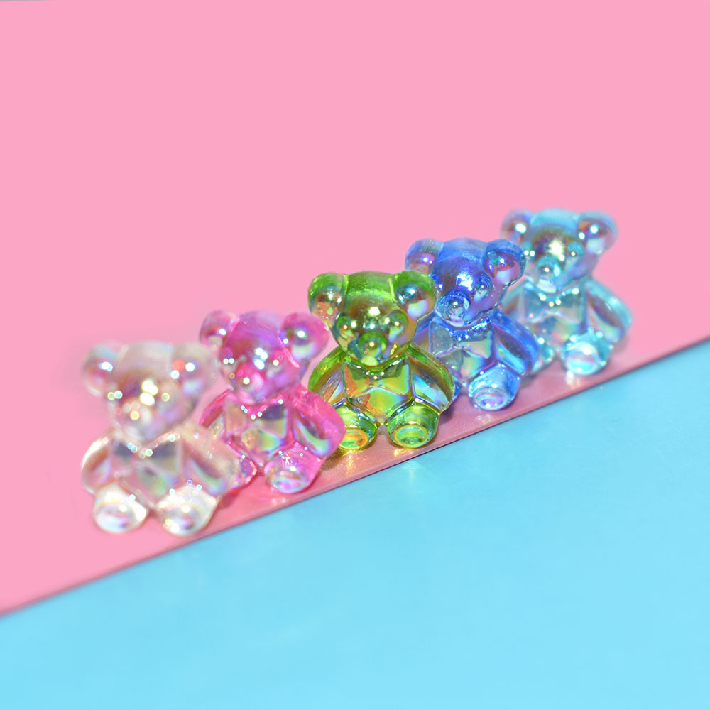Aurora Bear AB Color Resin Accessories Cartoon Aurora Bear 3D Nail Nail Patch material Nail decoration Bear accessories Specification image