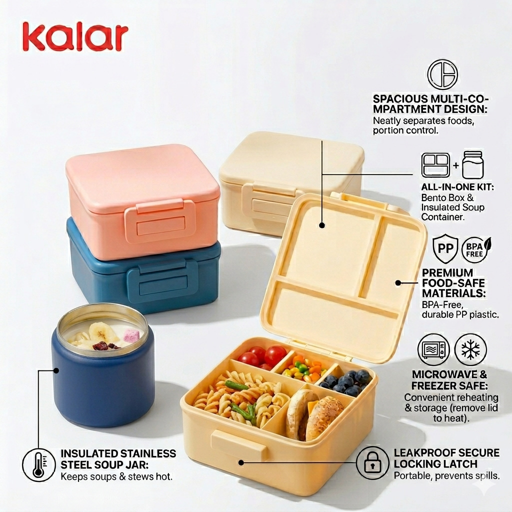 kalar跨境便携分隔饭盒可微波炉加热专用便当盒水果零食外带午餐