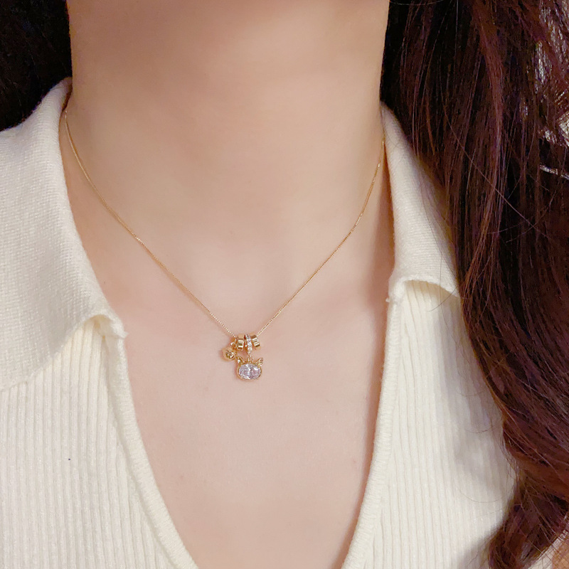 跨境时尚百搭高级感猫咪铃铛吊坠项链小众简约设计饰品源头厂家