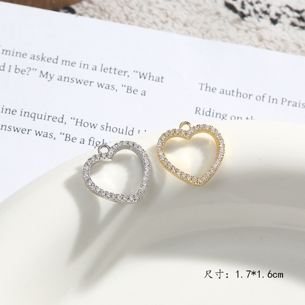 New copper zircon diamond-encrusted earrings, necklaces, pendants, diy jewelry accessories, heart-shaped hollowed-out pendants, factory wholesale Specification image