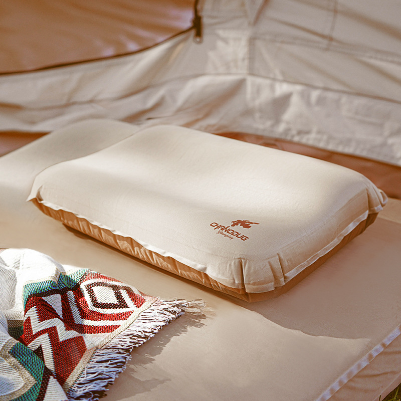 Portable and easy-to-store self-inflatable pillow for camping travel, outdoor 3D comfortable pillow, high-elasticity cotton cheese pillow