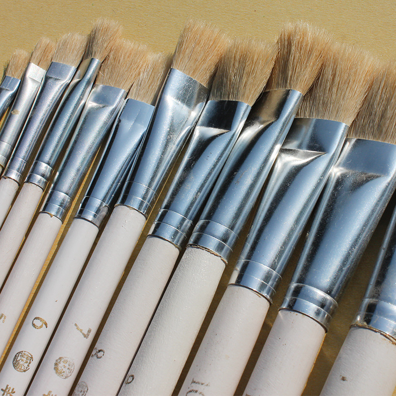 Pure sheep tail flat brush set, sheep hair flat head brush water chalk oil brush for students, Hangzhou Artists Gallery details Picture