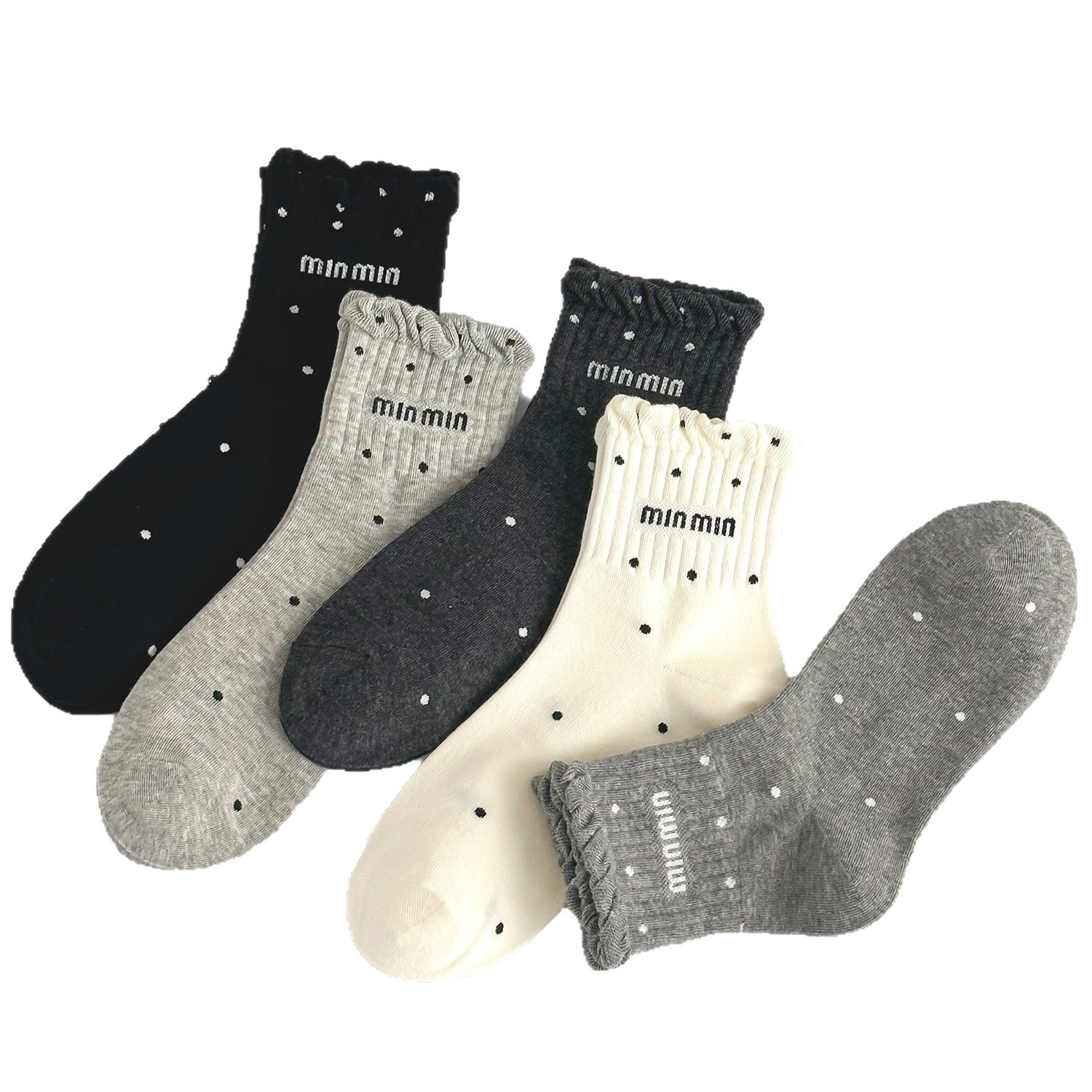Women's socks, mid-calf socks, lace socks, miu series, college style socks, polka dot trendy socks, breathable cotton socks, fashionable and versatile styles Item Picture