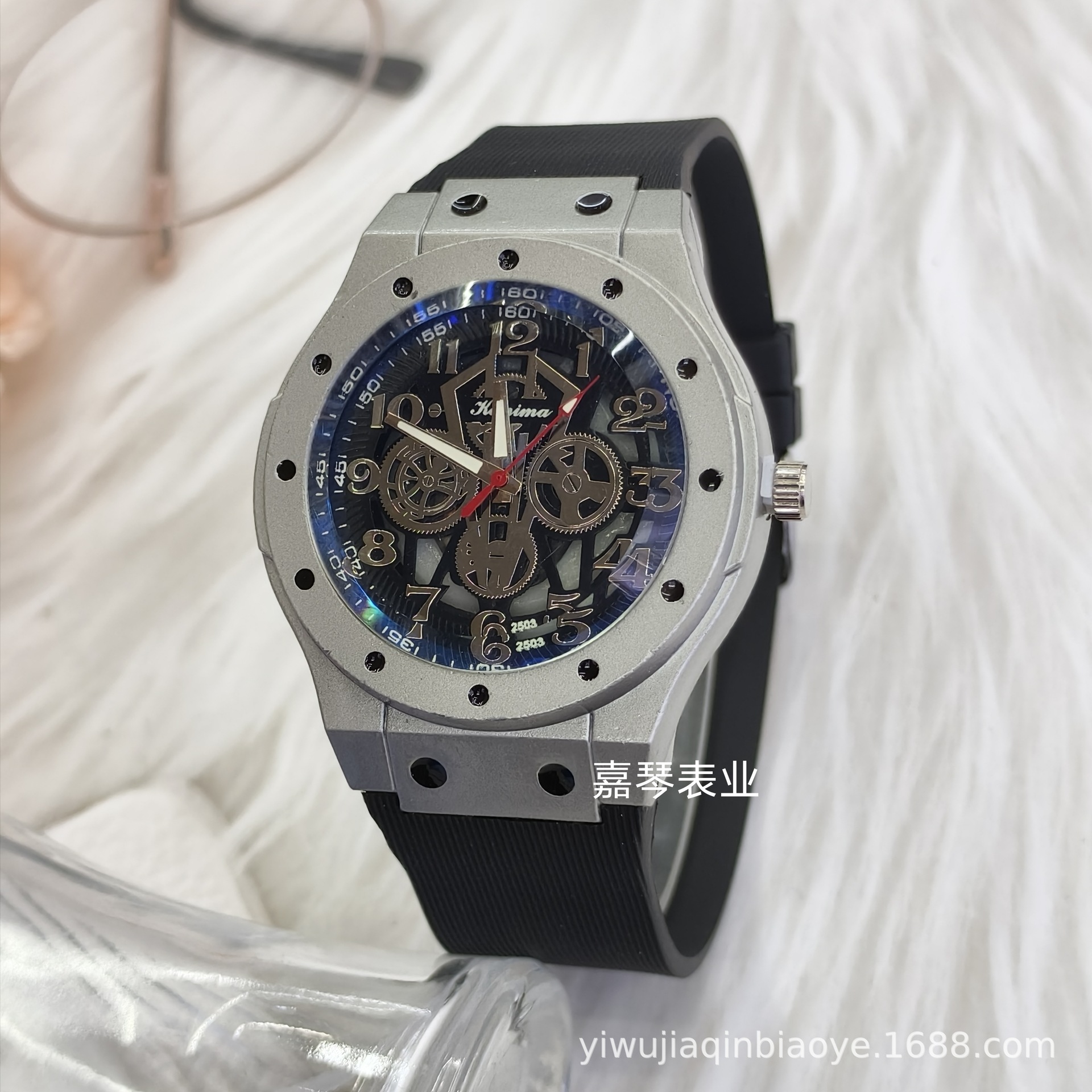 New foreign trade skeletonized Richard fashion wristwatch, cross-border men's watch, gift watch, silicone strap sports watch details Picture