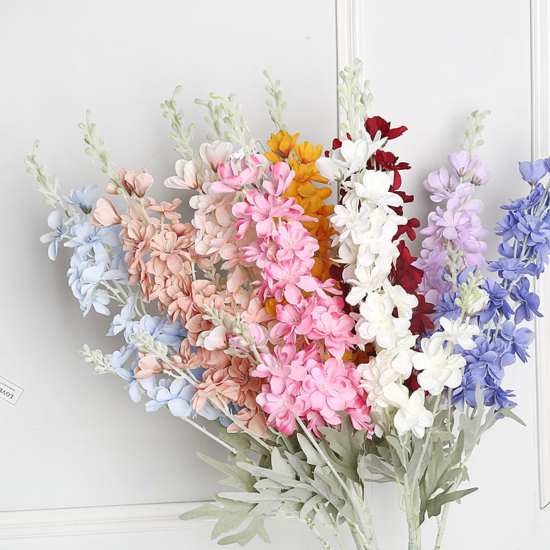 仿真花单支2叉飞燕草假花婚礼地排装饰家居厂家批发吊顶高级感产品图