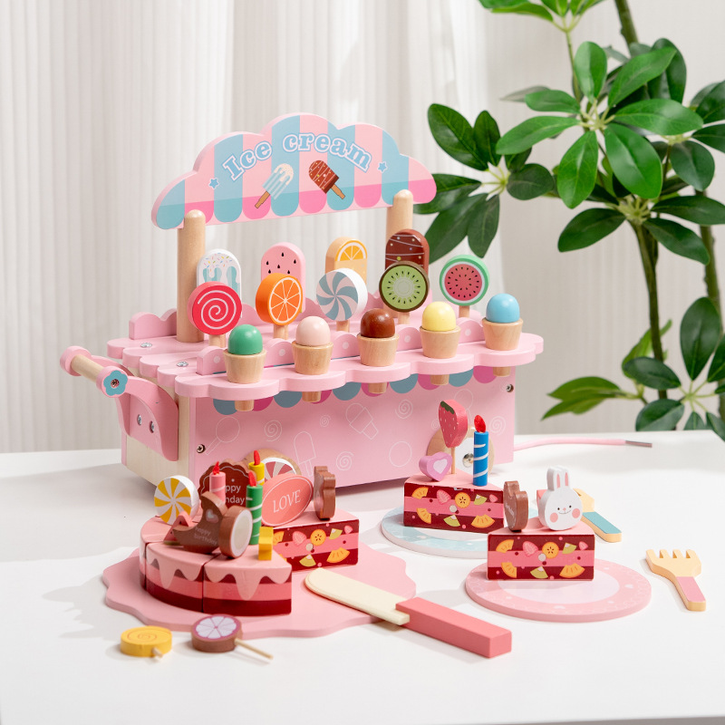 Cross-border children's early education role-playing toys, simulated afternoon tea, dessert and cake set, wooden cutter fun kindergarten details Picture