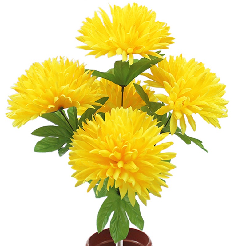 无纺布仿真菊花 5头21cm尖菊人造花 俄罗斯清明节祭奠扫墓环保花