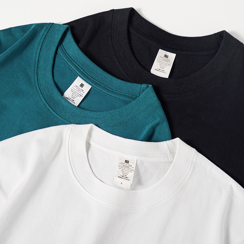 Men's 230g pure cotton knitted short-sleeved summer trendy brand clothing, base layer, white T-shirt, men's couple wear, T-shirt details Picture