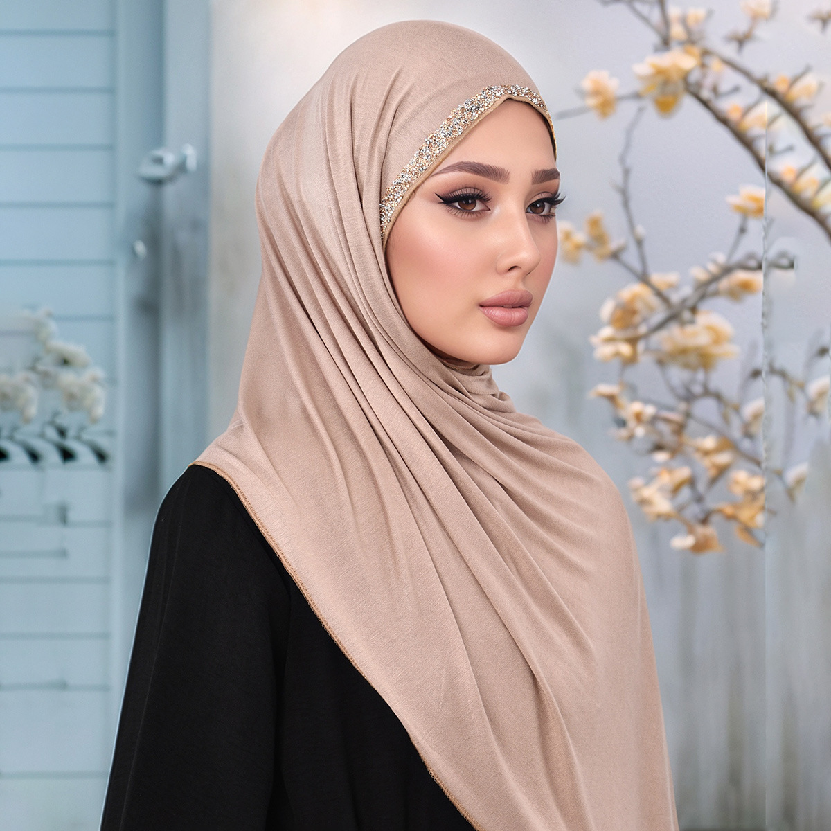 A new best-selling solid-color embossed diamond and lustrous cotton headscarf for foreign trade, a soft, fashionable and trendy headscarf for women with ethnic style details Picture