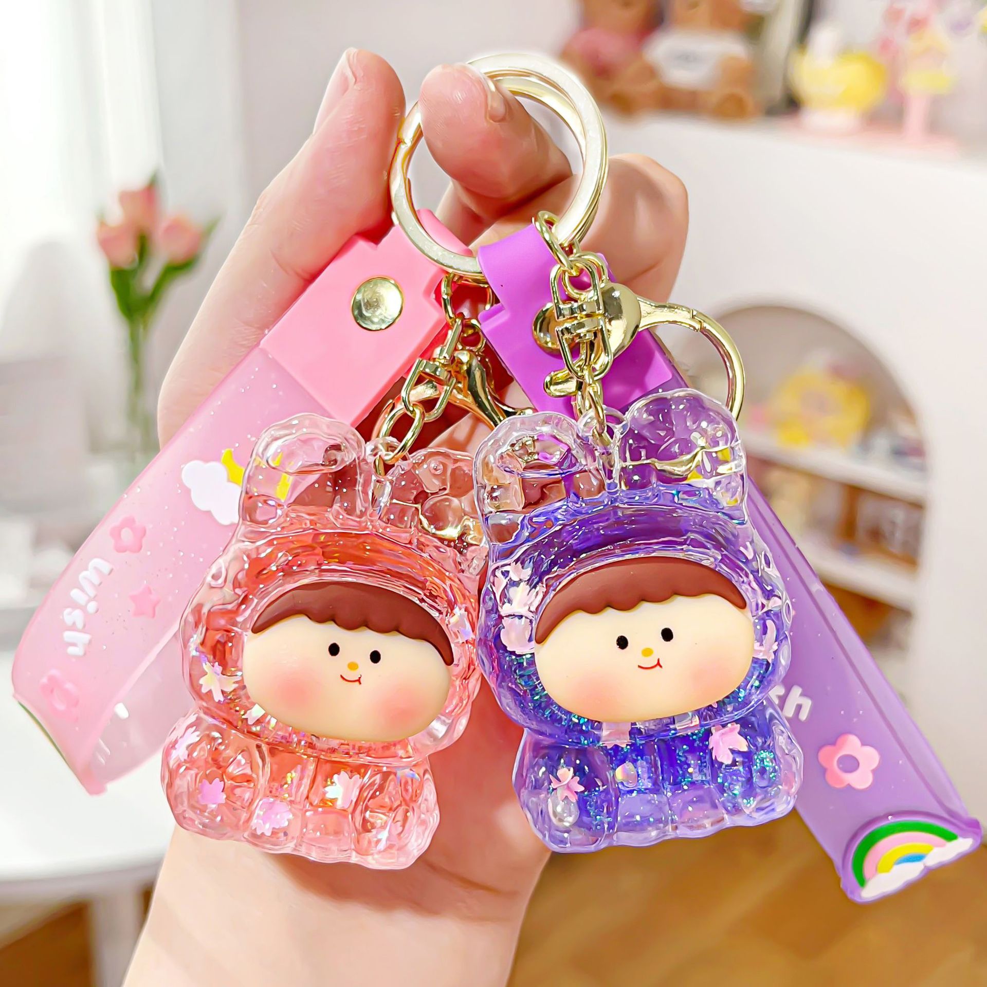 马卡龙可爱卡通钥匙扣挂件发光闪光公仔挂件