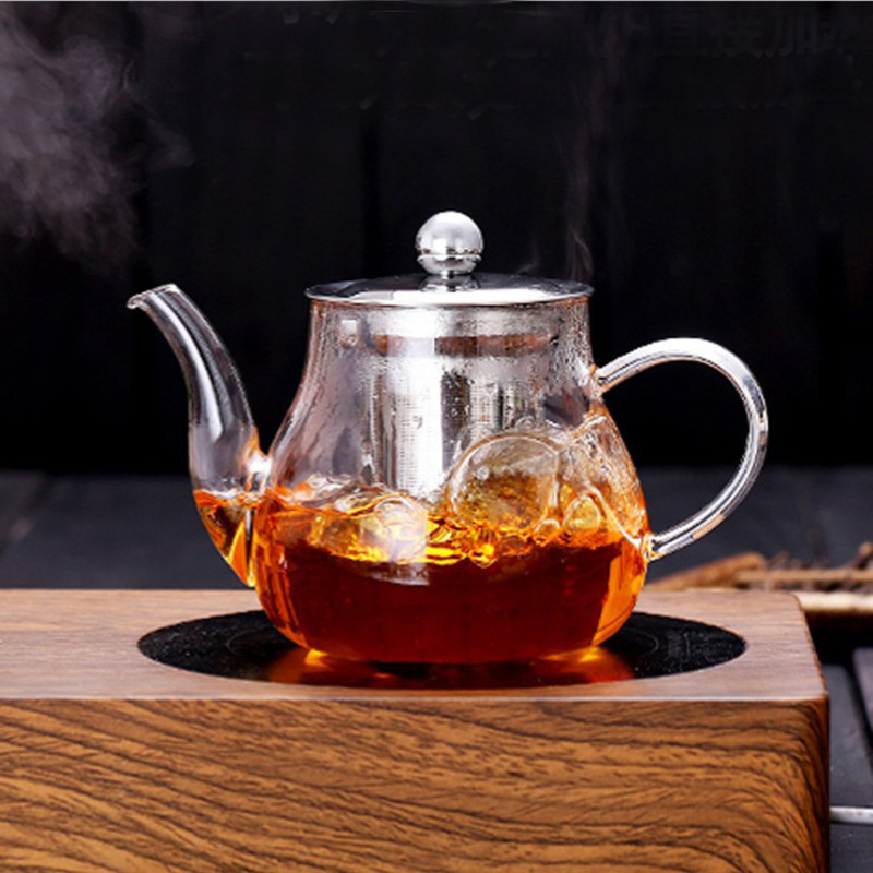 现货高硼硅玻璃茶壶耐高温不锈钢过滤透明家用加厚简约玻璃茶壶细节图