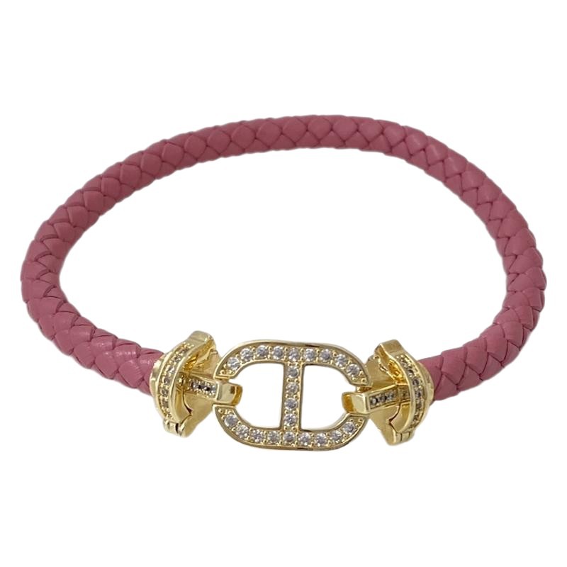 Pig nose red rope leather rope bracelet for men and women, 18k gold copper slightly inlaid with diamonds, high-end DIY bracelet for couples in the zodiac year Item Picture