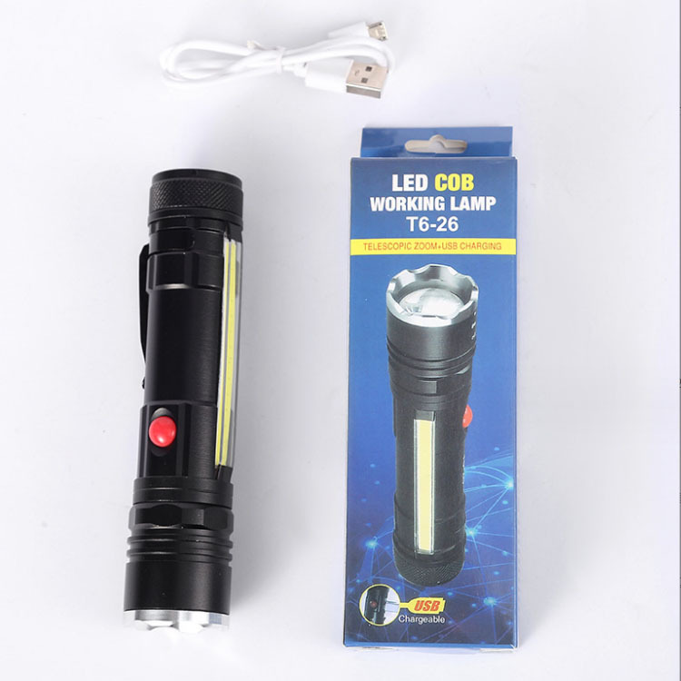 Powerful Outdoor Usb Charging Zoom T6 Long-Range Ultra-Bright Hand-Held Flashlight Cob Strong Magnetic Flashlight Specification drawing