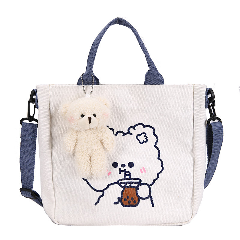 Cross-Border Cartoon Small Canvas Bag, Cute Cartoon Bear Rabbit, Ins Girl Student Shopping Bag, Storage, Fashionable Crossbody Small Cloth Bag, Canvas Bag, Handbag, Simple Canvas Bag Item Picture