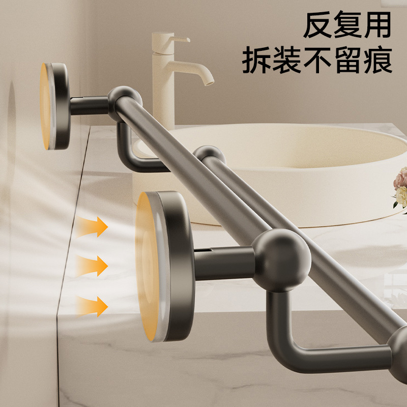 吸盘毛巾架卫生间免打孔壁挂式毛巾挂杆洗手间浴室浴巾收纳置物架详情图3