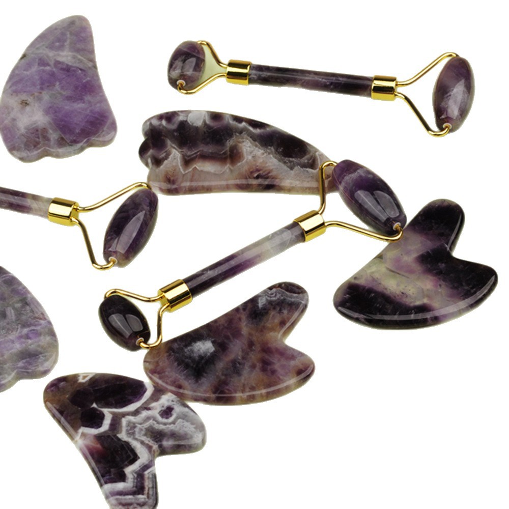 Fuente batch roller amatista masajeador de jade piedra de cuarzo corazón rascador belleza empuje cara masaje roller Item Picture