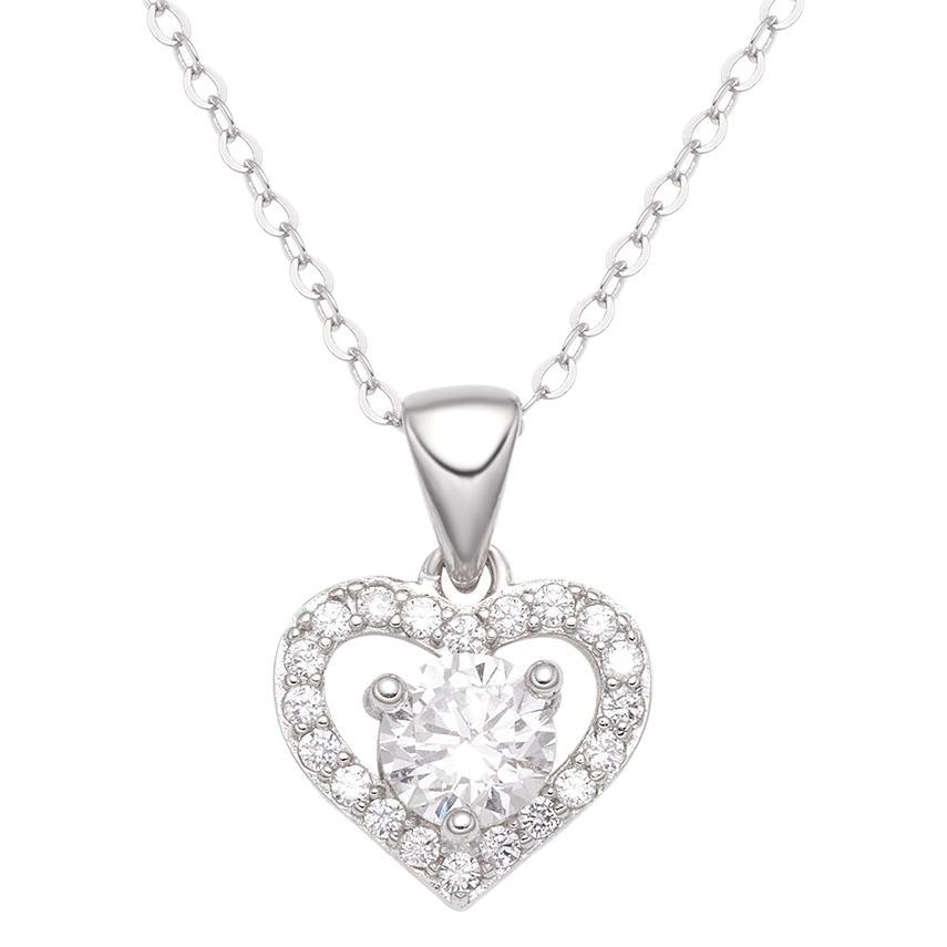 Single-diamond heart-shaped zircon pendant necklace, a niche InS-style design with a high-end collarbone chain accessory wholesale Item Picture