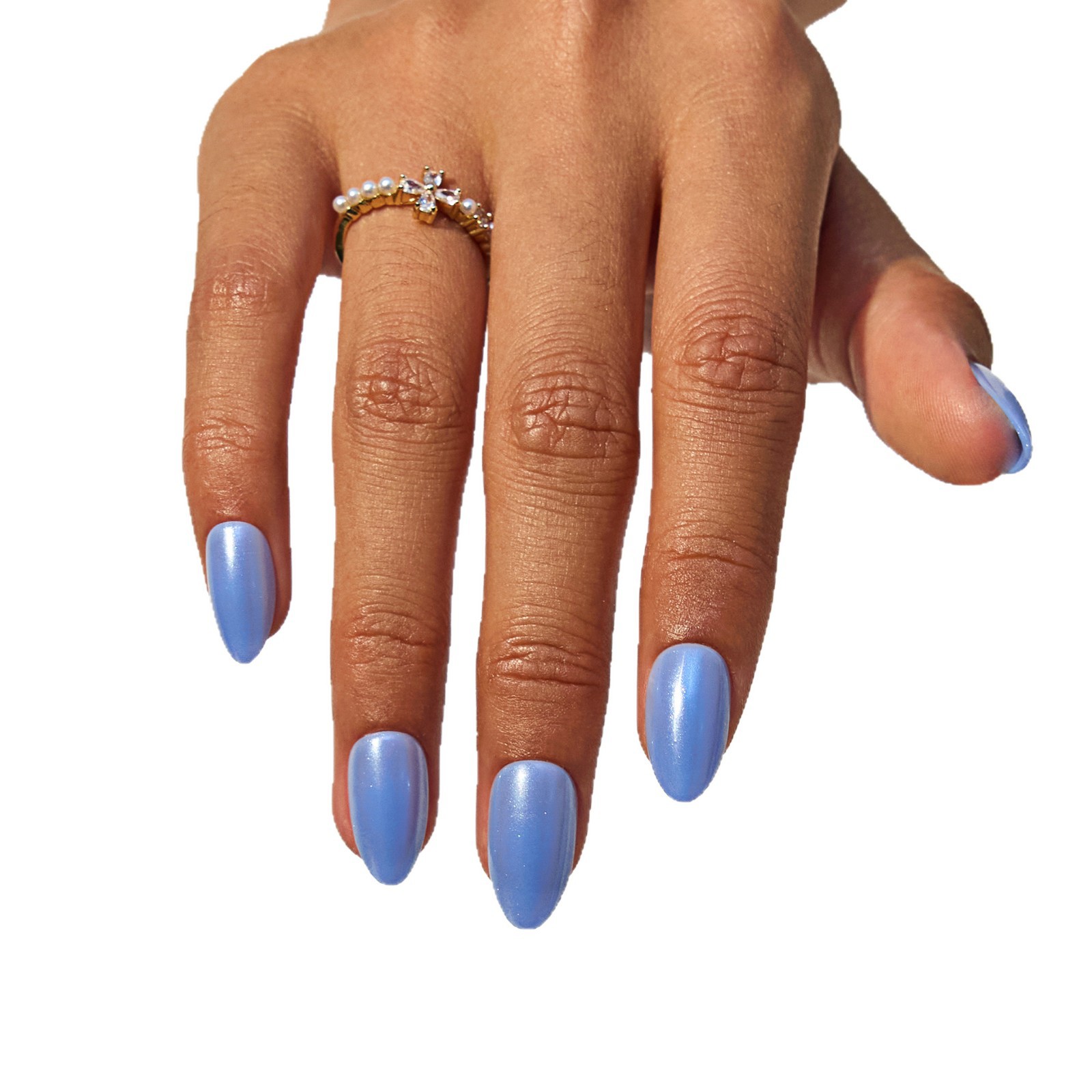 30-piece light blue pearlescent powder custom-made wearable nails for export, high-end American region, high-end feel fake nail factory Item Picture