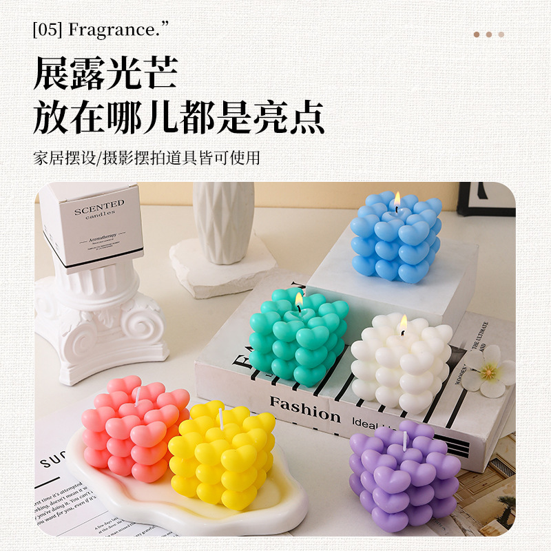 Smokeless Heart Cube Scented Candle, Qixi Valentine's Day gift, heart-shaped scented candle, scented souvenir, Creative scented candle Application Scenario