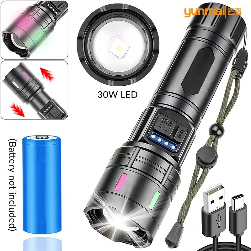 Cross-border new product: White laser LED high-intensity flashlight with fluorescent tail rope TYPE-CUSB outdoor portable flashlight