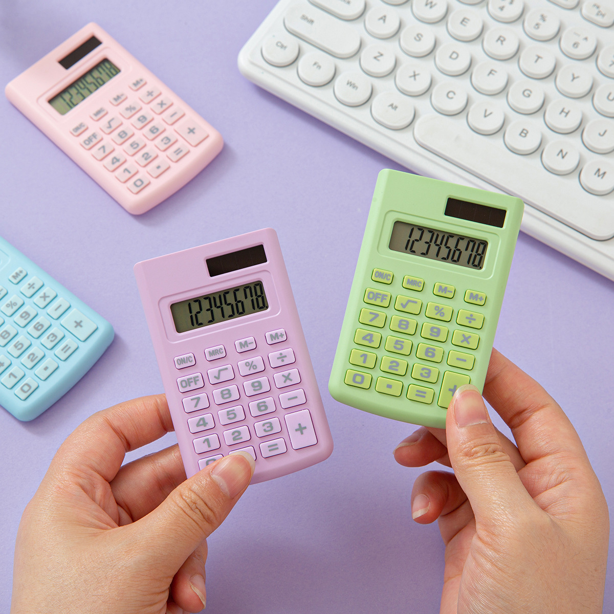 Color mini luminous calculator, portable scientific keycap coil, multi-functional learning and office supplies details Picture