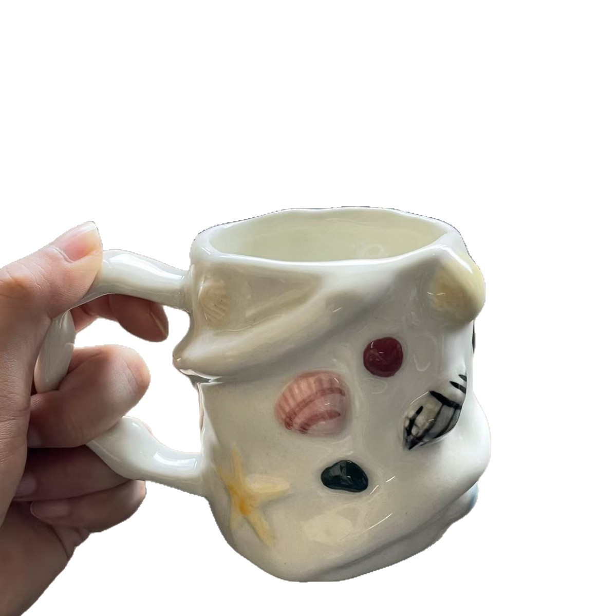 Hand-painted ocean-style three-dimensional shell starfish ceramic cups, creative and personalized coffee cups, milk cups, water cups, and tourist products Item Picture