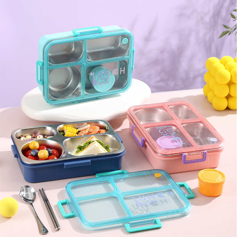 Stainless steel compartments lunch box, simple and fashionable, laser student lunch box, special non-odor-mixing lunch box for cafeteria dining details Picture