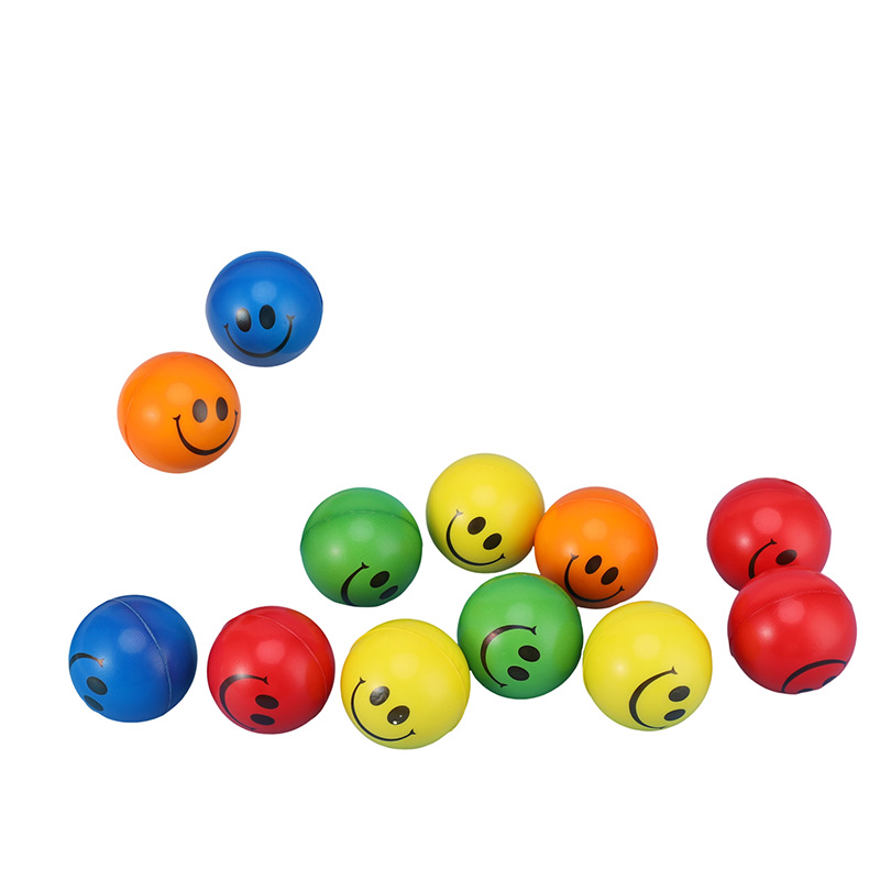 户外彩色笑脸表情PU球儿童解压发泄玩具户外迷你高回弹弹力球批发白底实物图