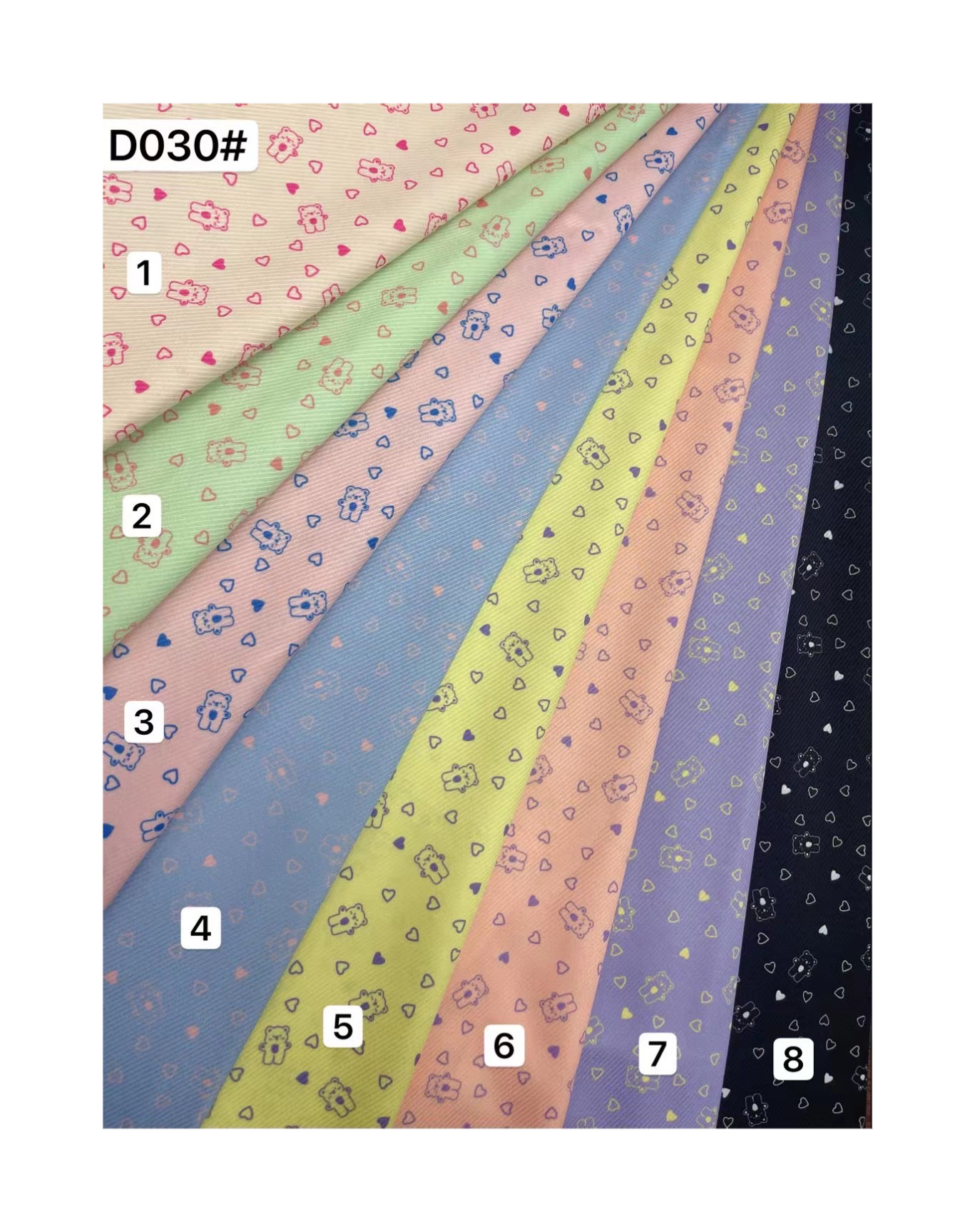 Katong Little Bear Heart digital printed fabric tablecloth, throw pillow, sofa chair cover, shopping bag, shoe and hat fabric, bow Item Picture