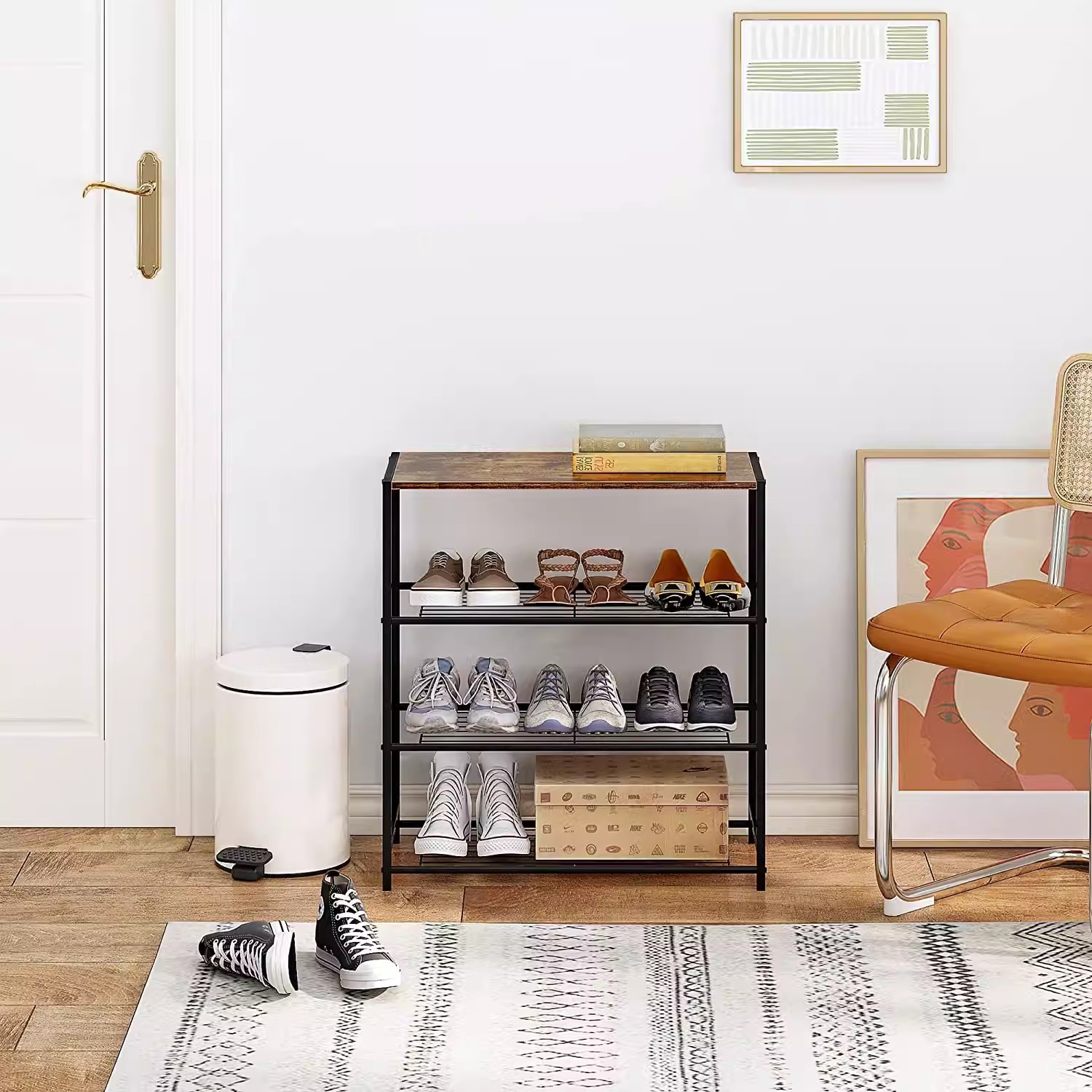 Simple shoe rack at the door, household dust-proof iron shoe cabinet, indoor dormitory storage wonder for rental houses, saving space details Picture