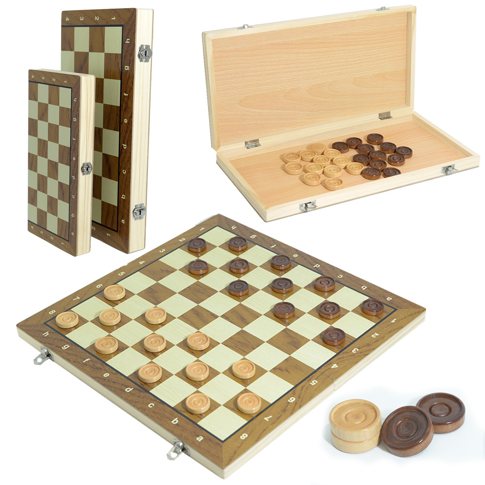 Wholesale and export of portable folding wooden checkers international checkers leisure and entertainment chessboards in multiple sizes
